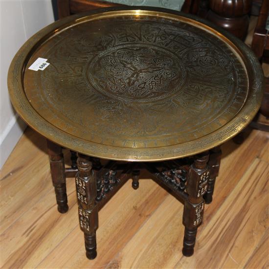 A Benares brass top occasional table